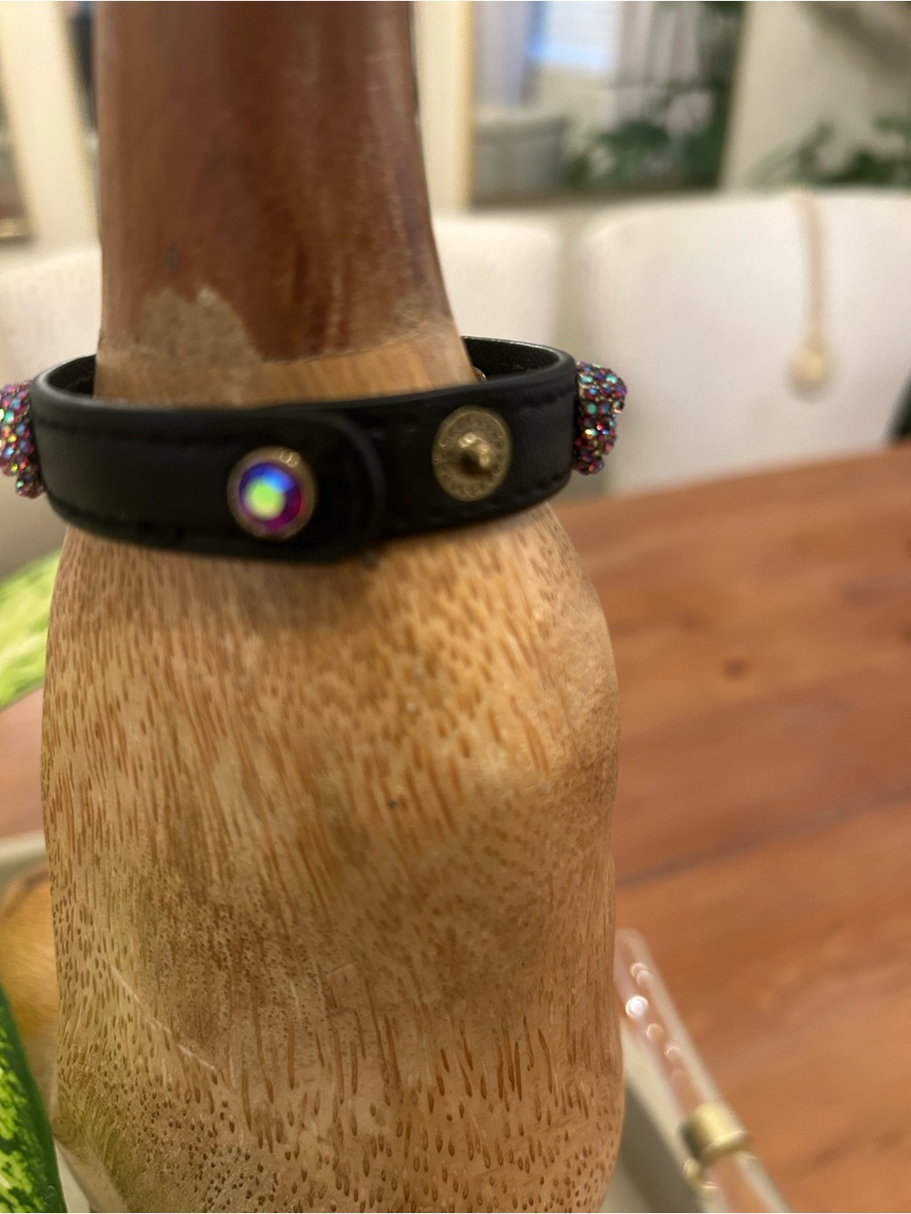 Betsey Johnson Black Leather Bracelet with Iridescent Crystal Skull Charms - Picture 2 of 4